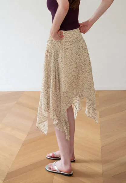 Asymmetrical Hem Printed Midi Skirt