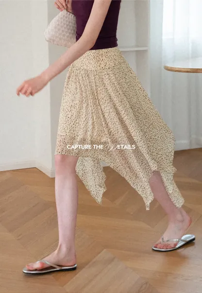 Asymmetrical Hem Printed Midi Skirt