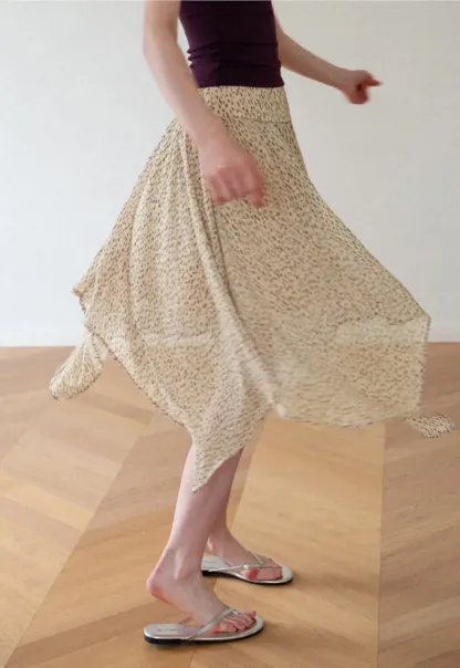 Asymmetrical Hem Printed Midi Skirt