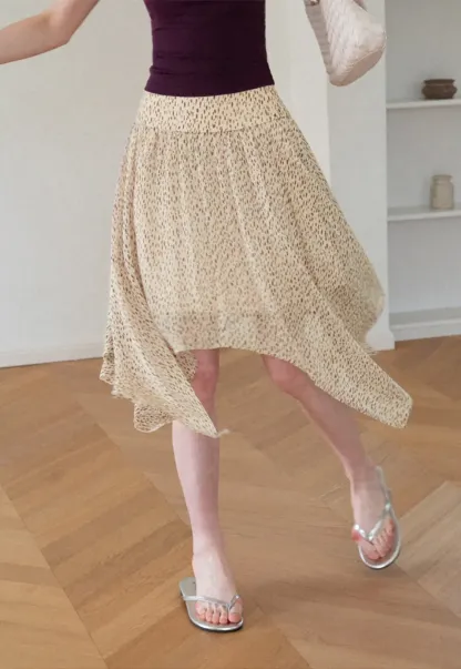 Asymmetrical Hem Printed Midi Skirt