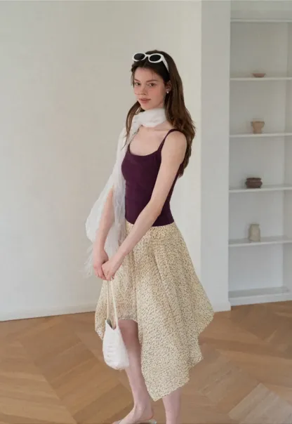 Asymmetrical Hem Printed Midi Skirt