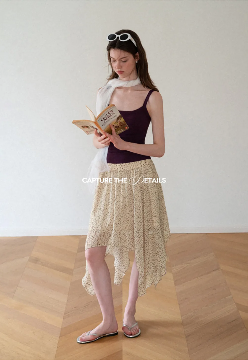 Asymmetrical Hem Printed Midi Skirt