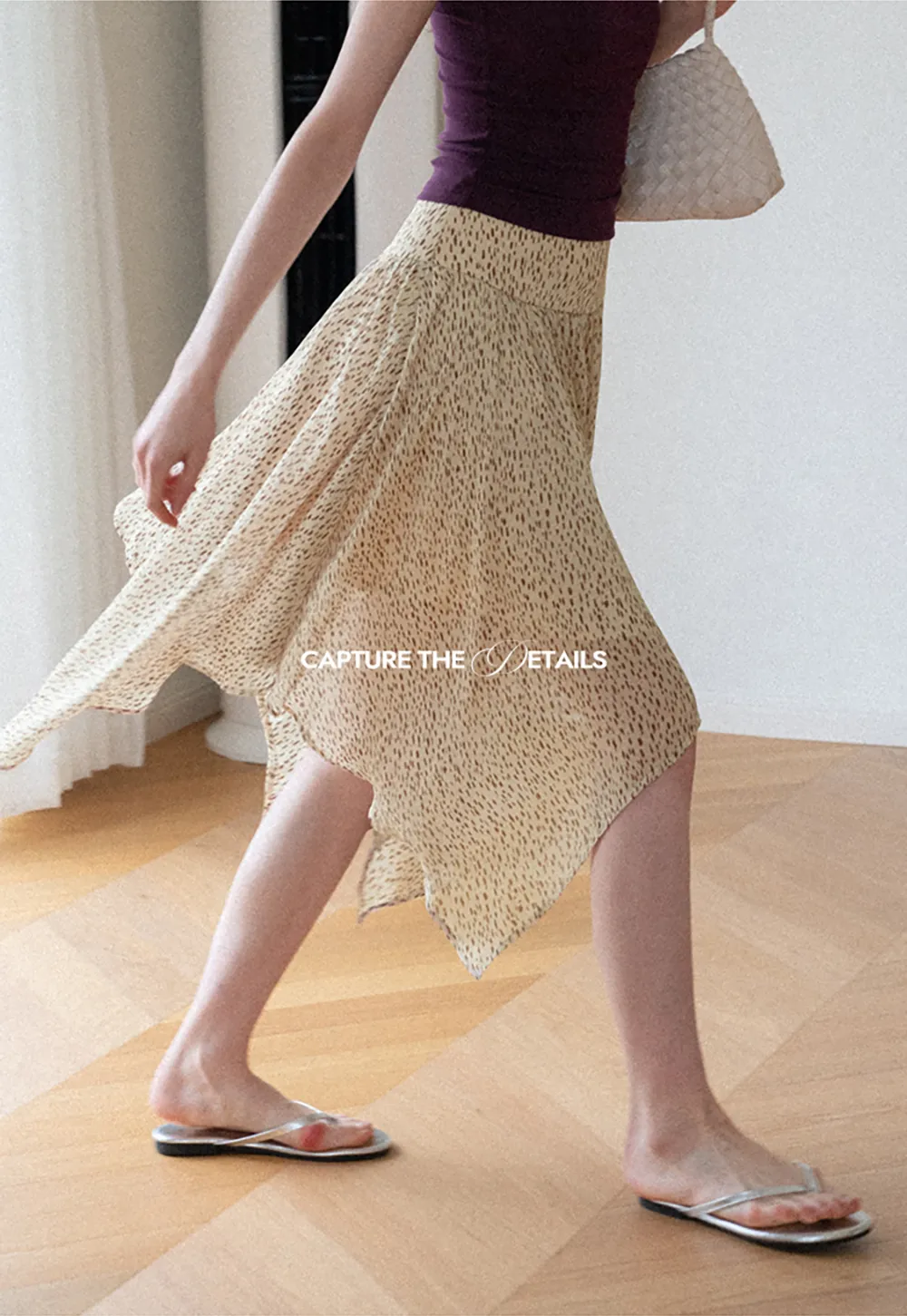 Asymmetrical Hem Printed Midi Skirt