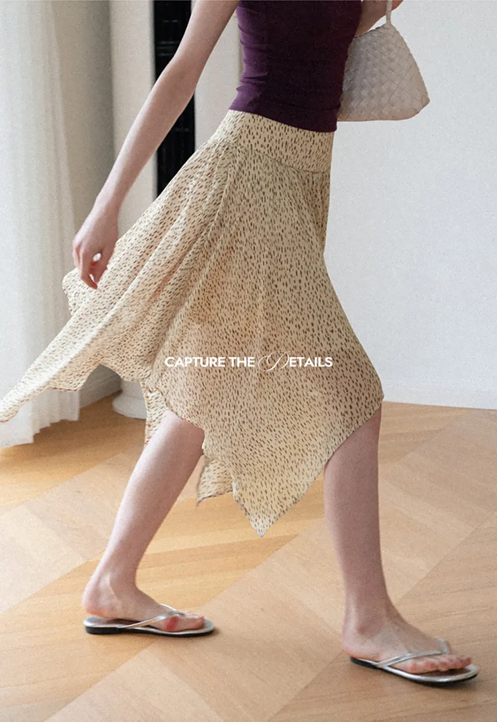 Asymmetrical Hem Printed Midi Skirt