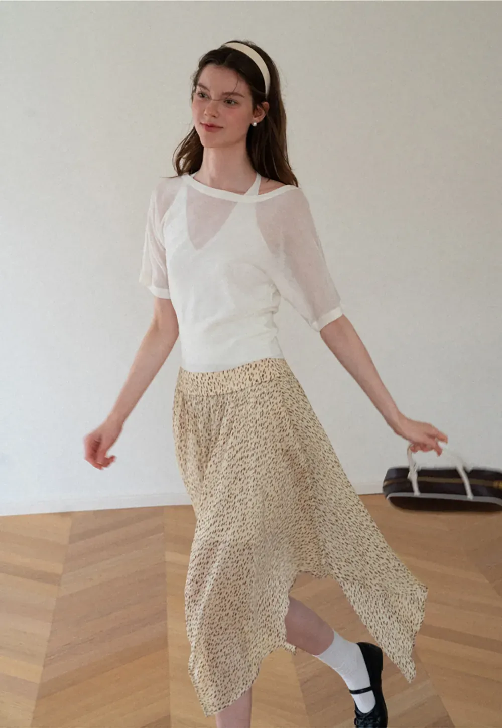 Asymmetrical Hem Printed Midi Skirt