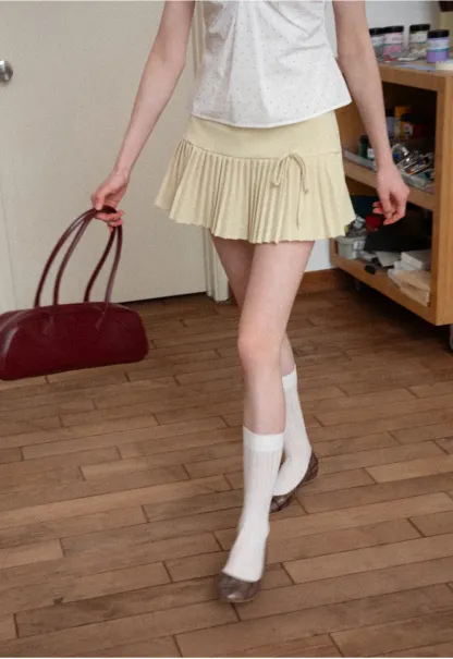 Pleated Knit Skirt with Drawstring Waist