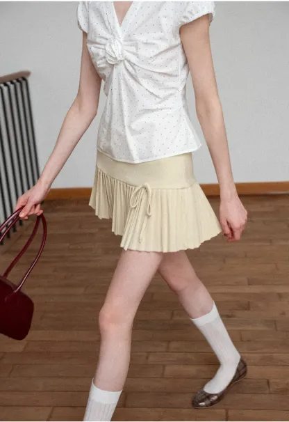 Pleated Knit Skirt with Drawstring Waist