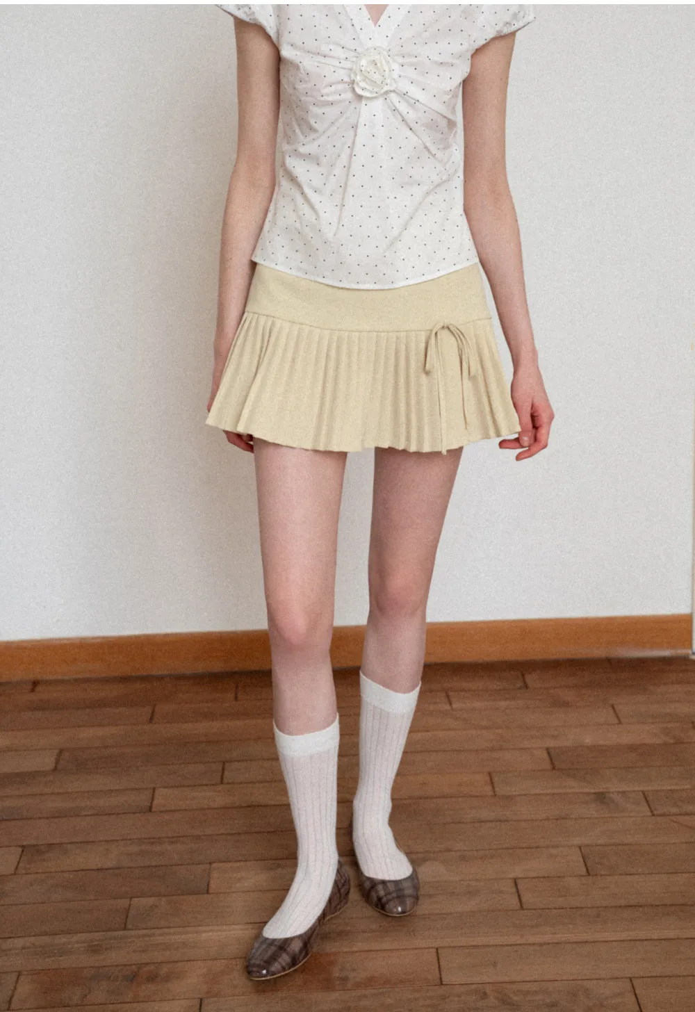 Pleated Knit Skirt with Drawstring Waist