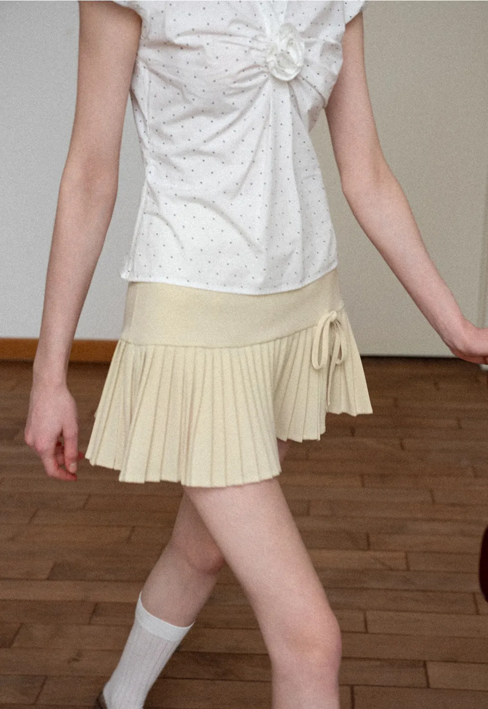 Pleated Knit Skirt with Drawstring Waist