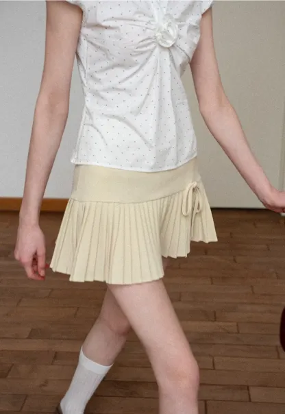 Pleated Knit Skirt with Drawstring Waist