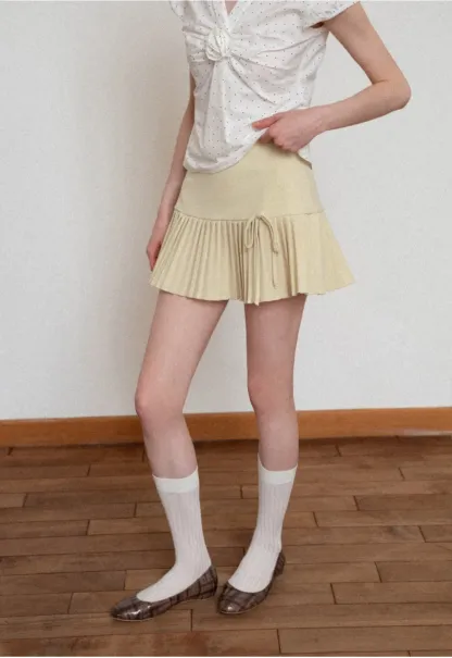 Pleated Knit Skirt with Drawstring Waist