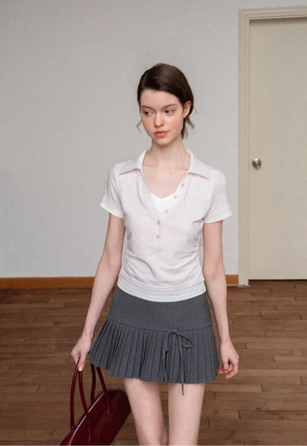 Pleated Knit Skirt with Drawstring Waist