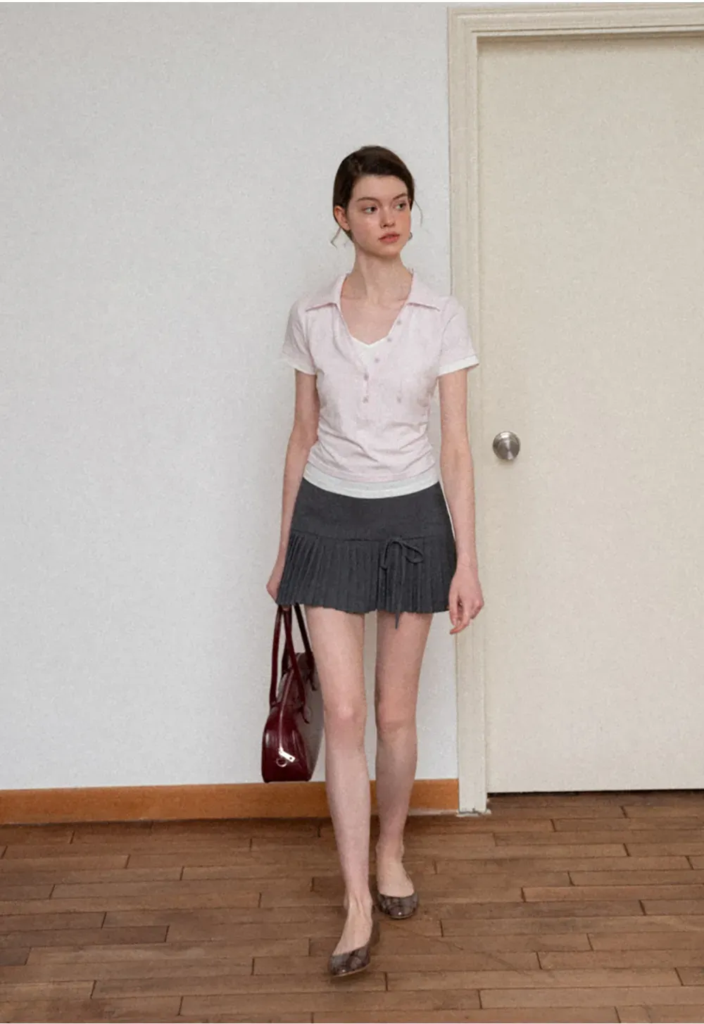 Pleated Knit Skirt with Drawstring Waist