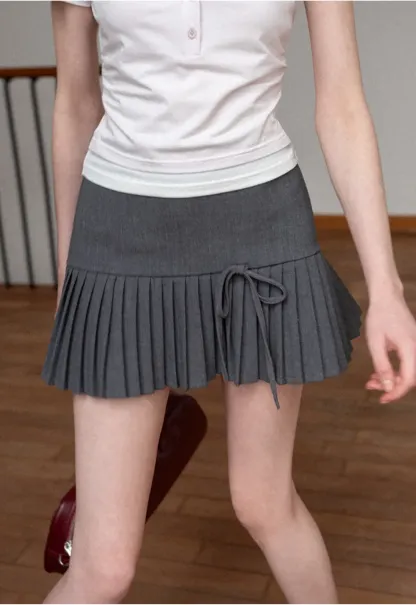 Pleated Knit Skirt with Drawstring Waist