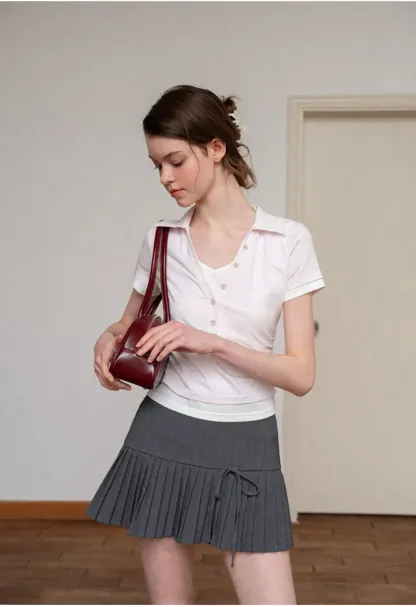 Pleated Knit Skirt with Drawstring Waist