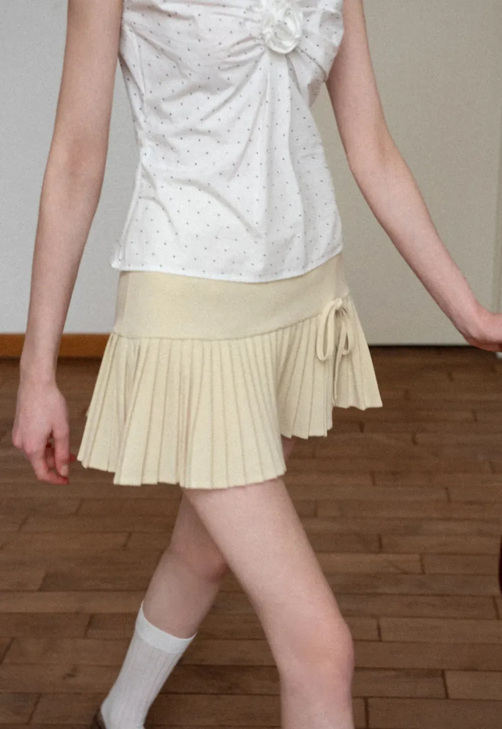 Pleated Knit Skirt with Drawstring Waist
