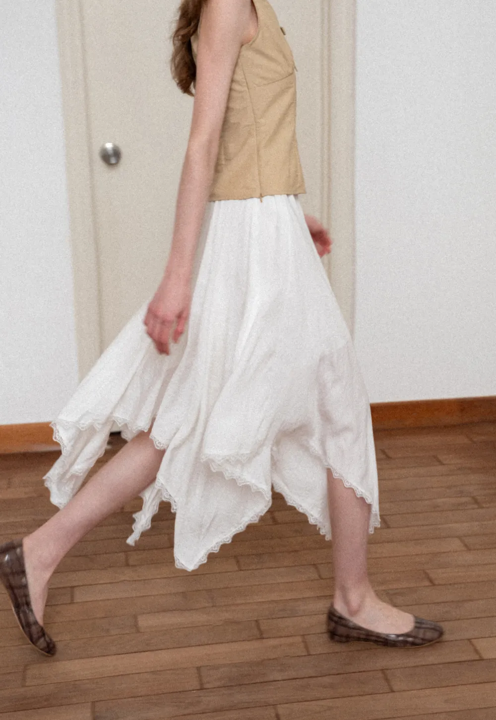 Asymmetrical Hem Lace Trim Skirt