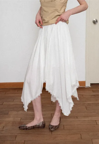 Asymmetrical Hem Lace Trim Skirt