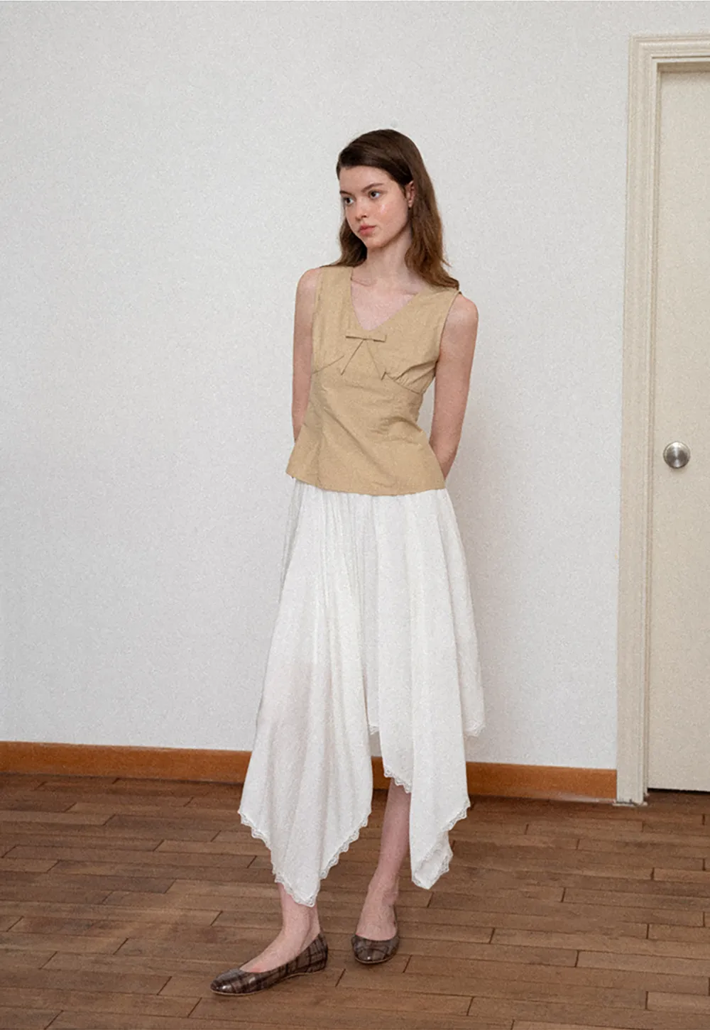 Asymmetrical Hem Lace Trim Skirt