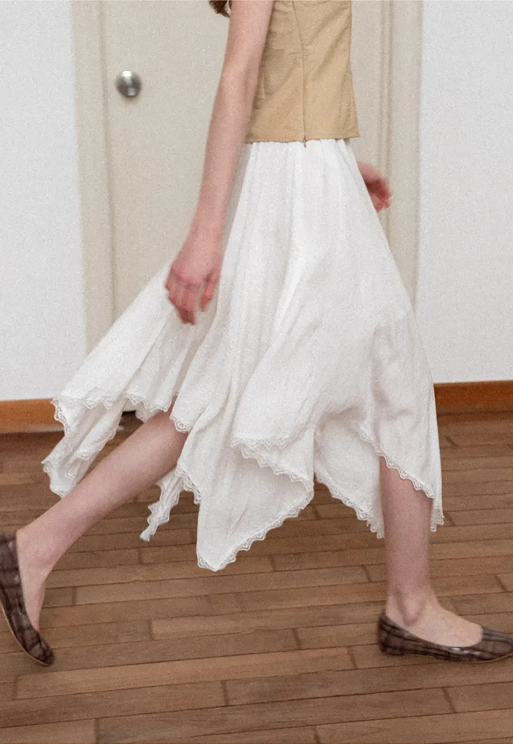 Asymmetrical Hem Lace Trim Skirt