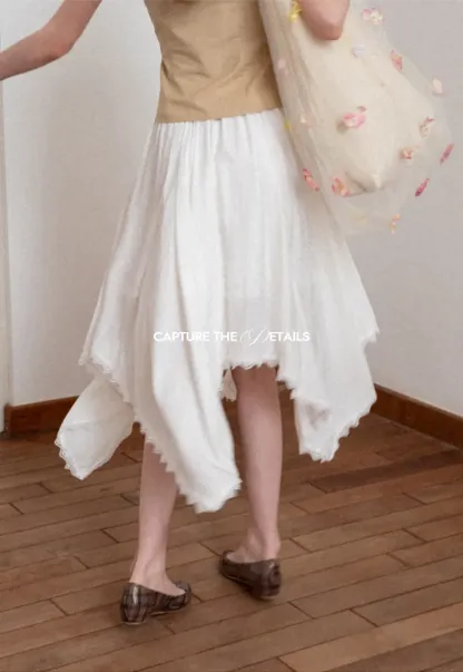 Asymmetrical Hem Lace Trim Skirt