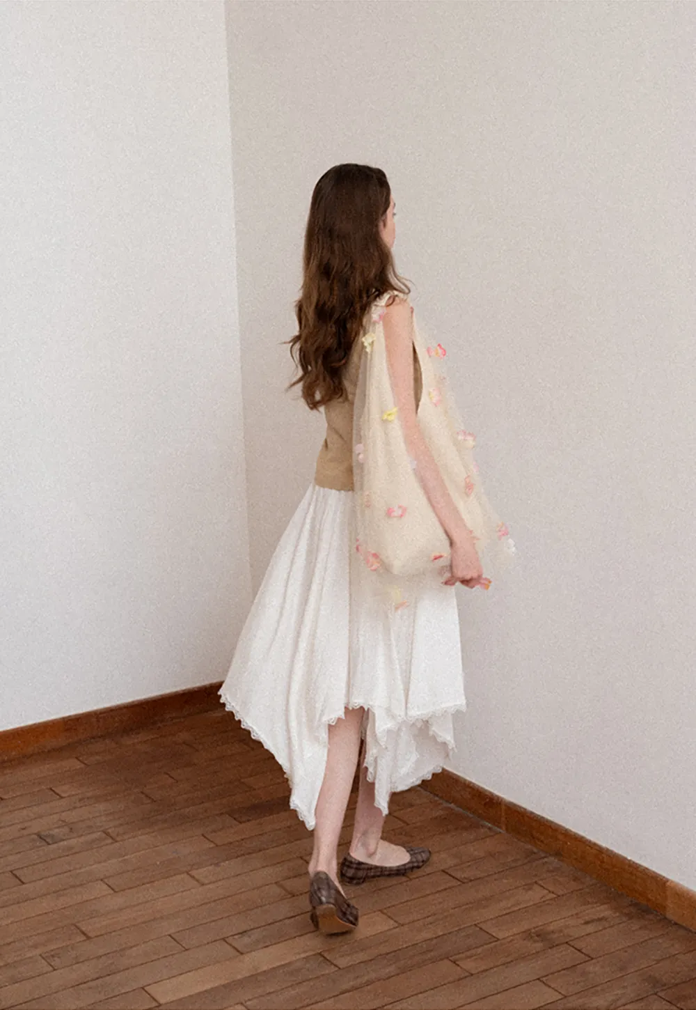 Asymmetrical Hem Lace Trim Skirt