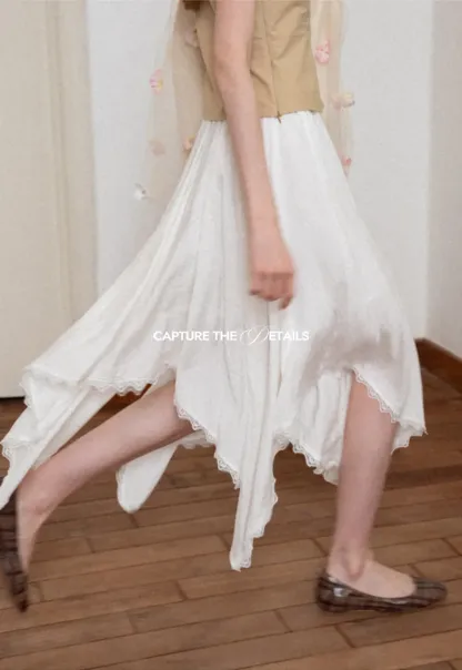 Asymmetrical Hem Lace Trim Skirt