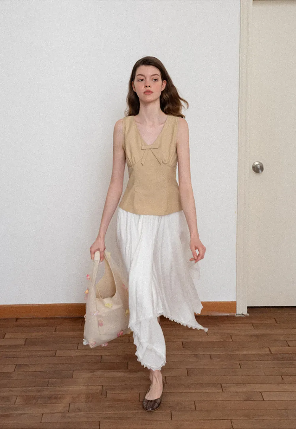 Asymmetrical Hem Lace Trim Skirt