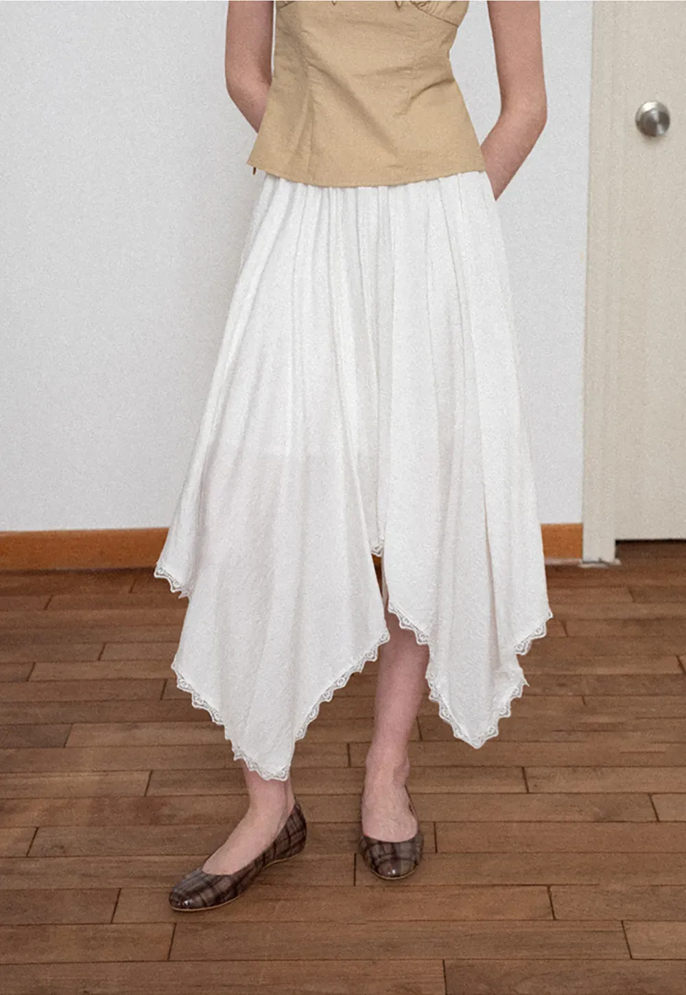 Asymmetrical Hem Lace Trim Skirt