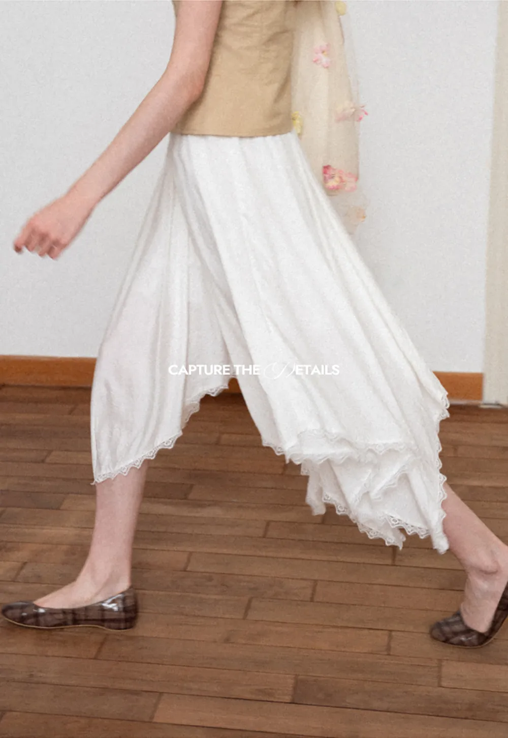 Asymmetrical Hem Lace Trim Skirt