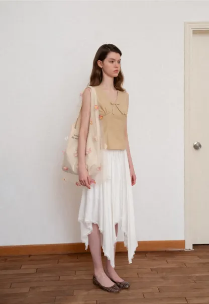 Asymmetrical Hem Lace Trim Skirt