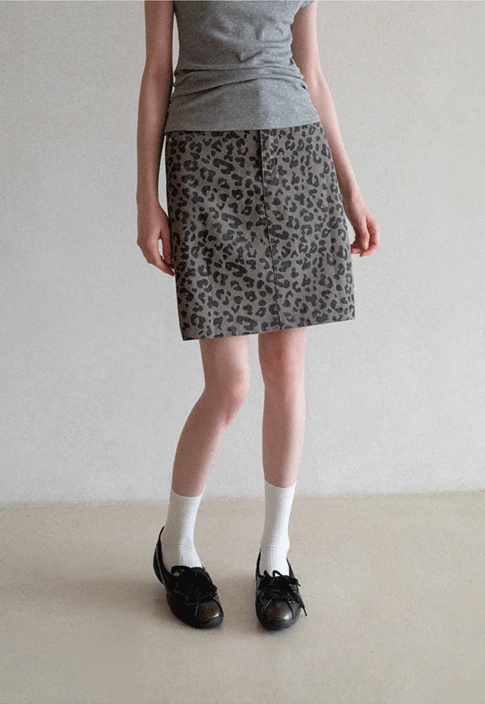 Leopard Print High Waist A Line Skirt