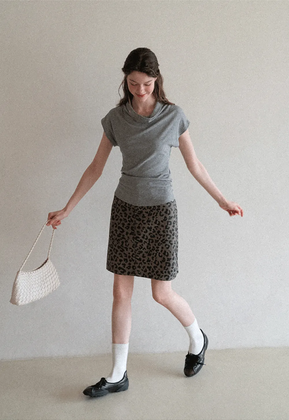 Leopard Print High Waist A Line Skirt