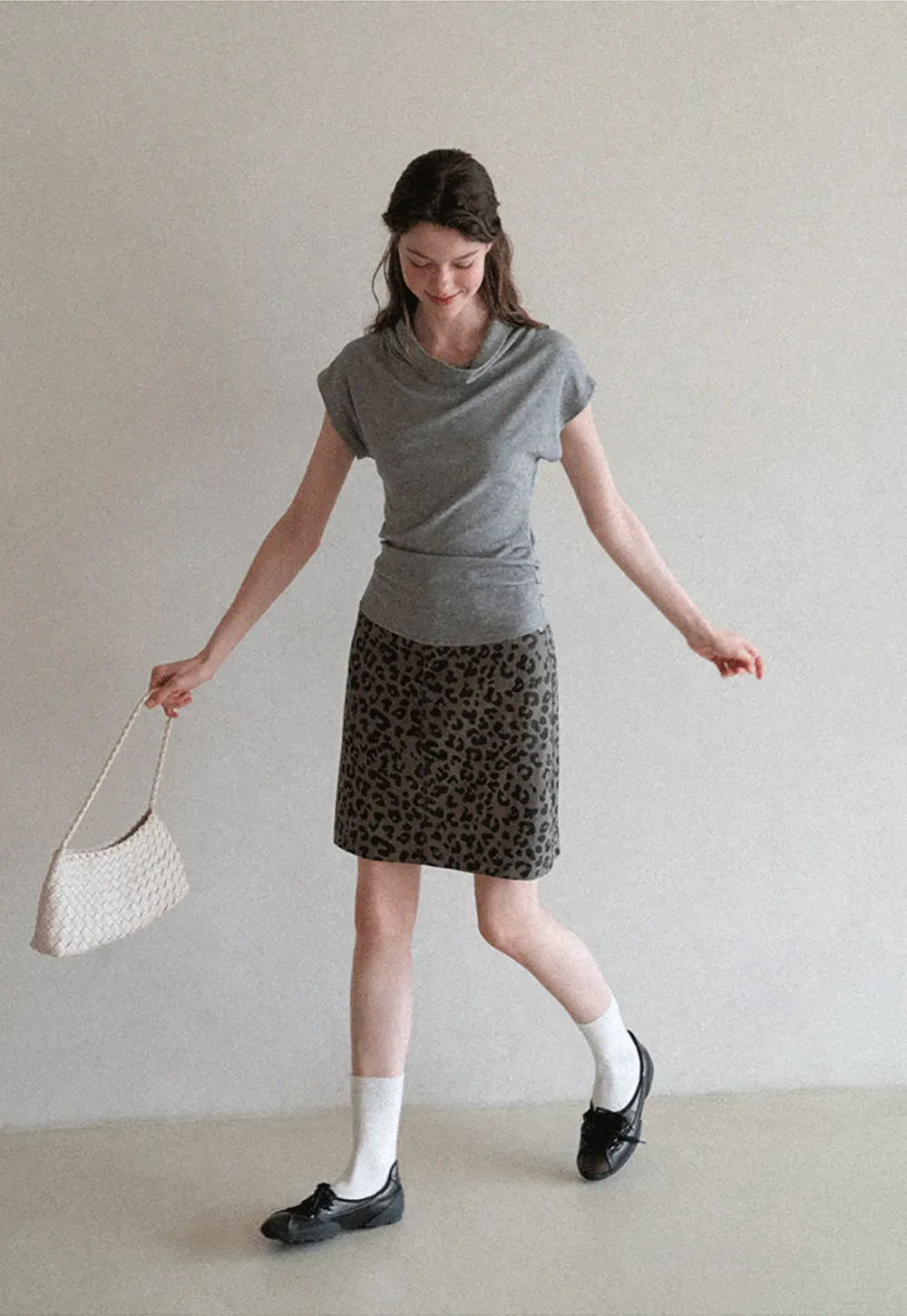 Leopard Print High Waist A Line Skirt