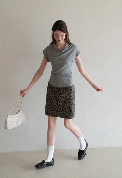 Leopard Print High Waist A Line Skirt