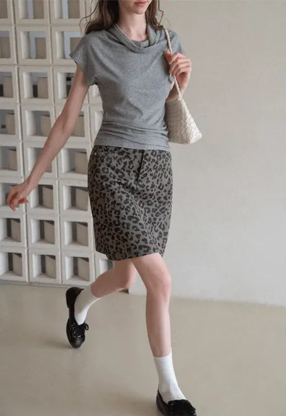 Leopard Print High Waist A Line Skirt