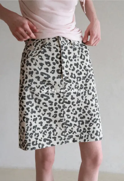 Leopard Print High Waist A Line Skirt