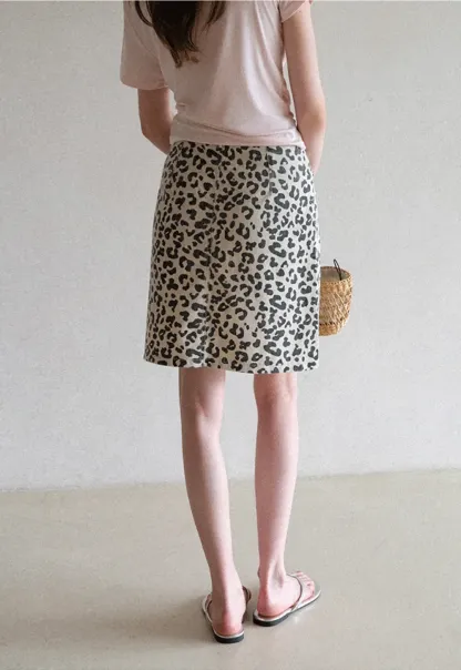 Leopard Print High Waist A Line Skirt
