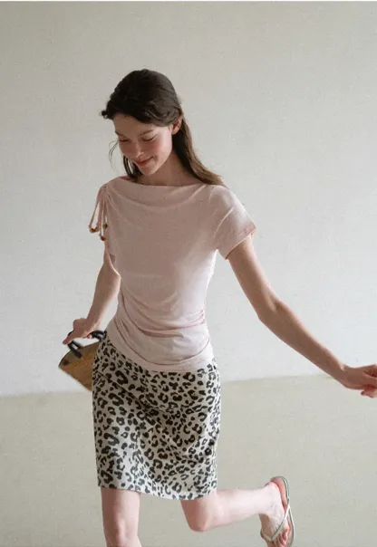 Leopard Print High Waist A Line Skirt