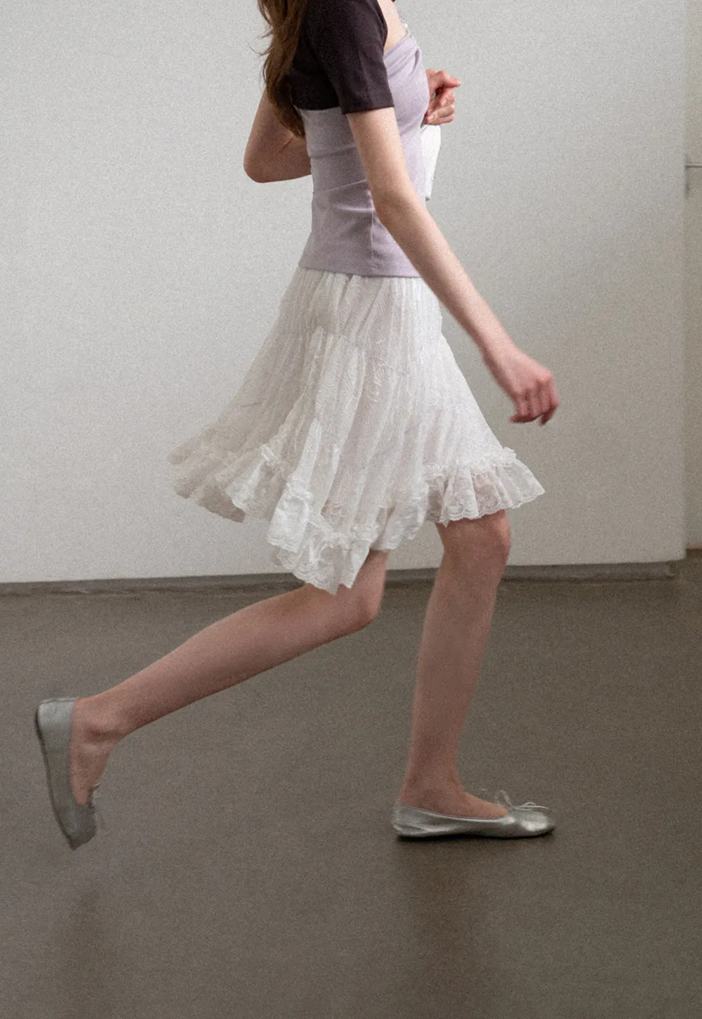 Layered Lace Trim Flared Skirt