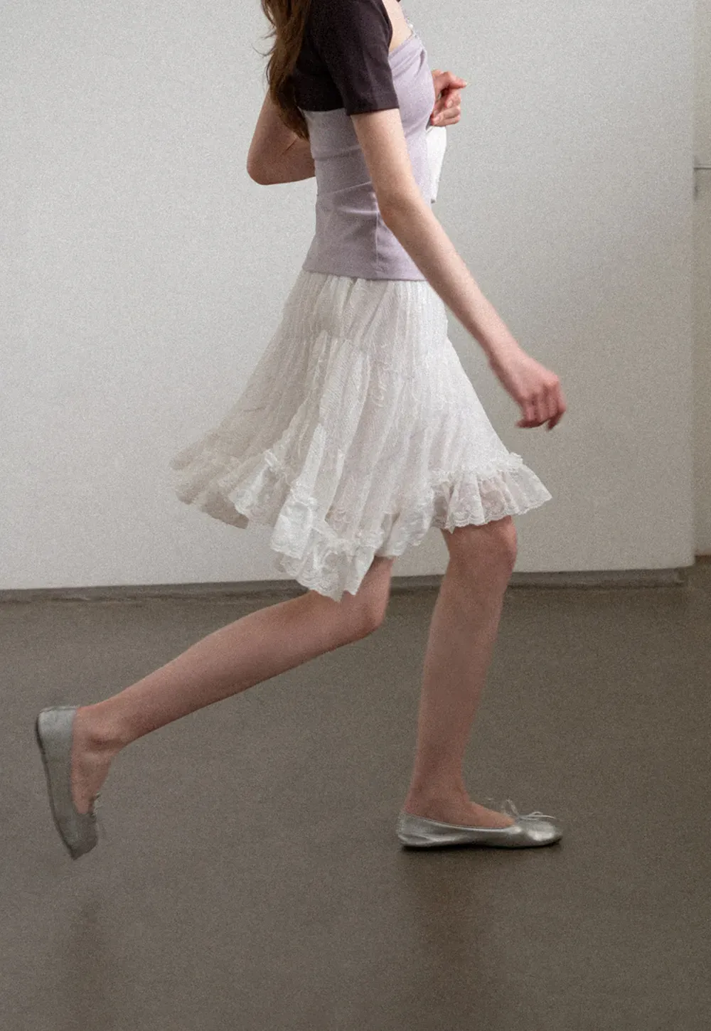 Layered Lace Trim Flared Skirt