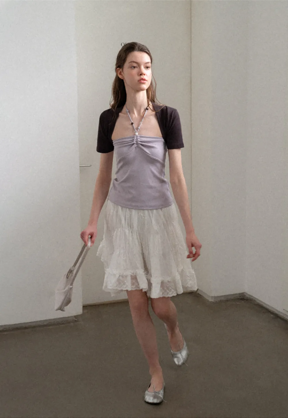 Layered Lace Trim Flared Skirt