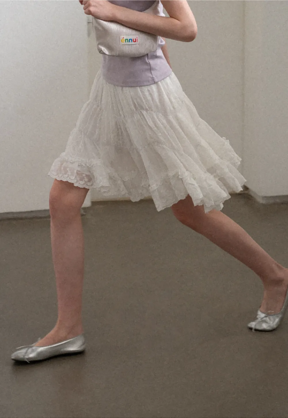 Layered Lace Trim Flared Skirt