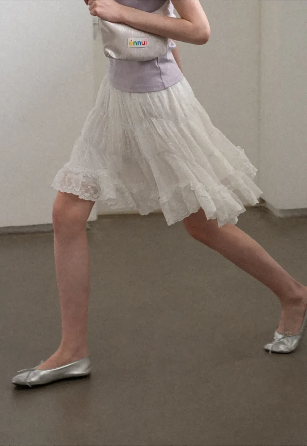 Layered Lace Trim Flared Skirt