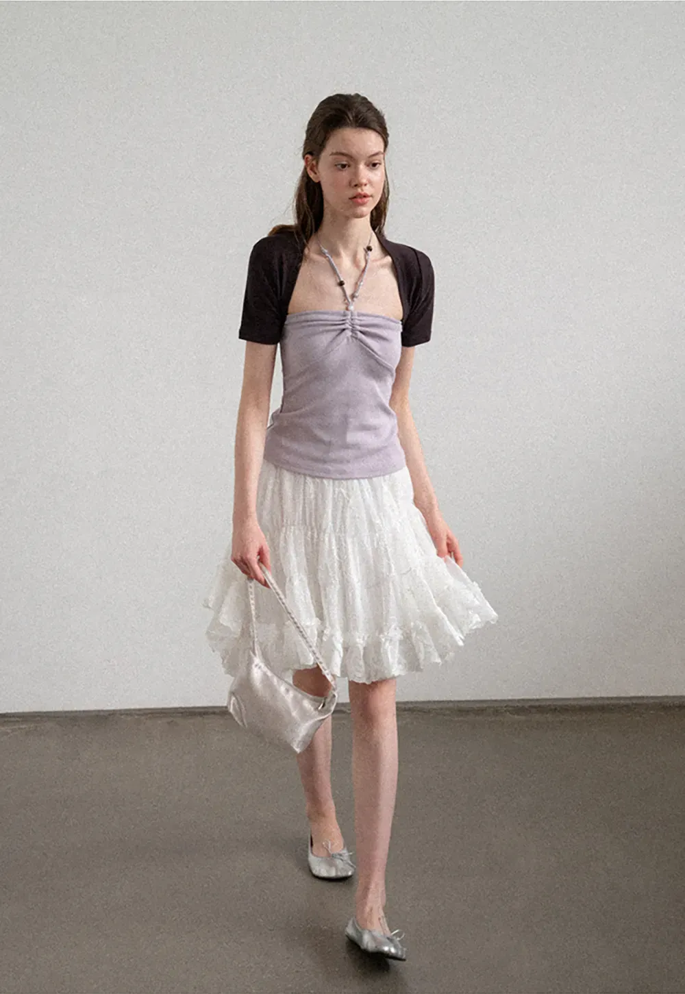 Layered Lace Trim Flared Skirt