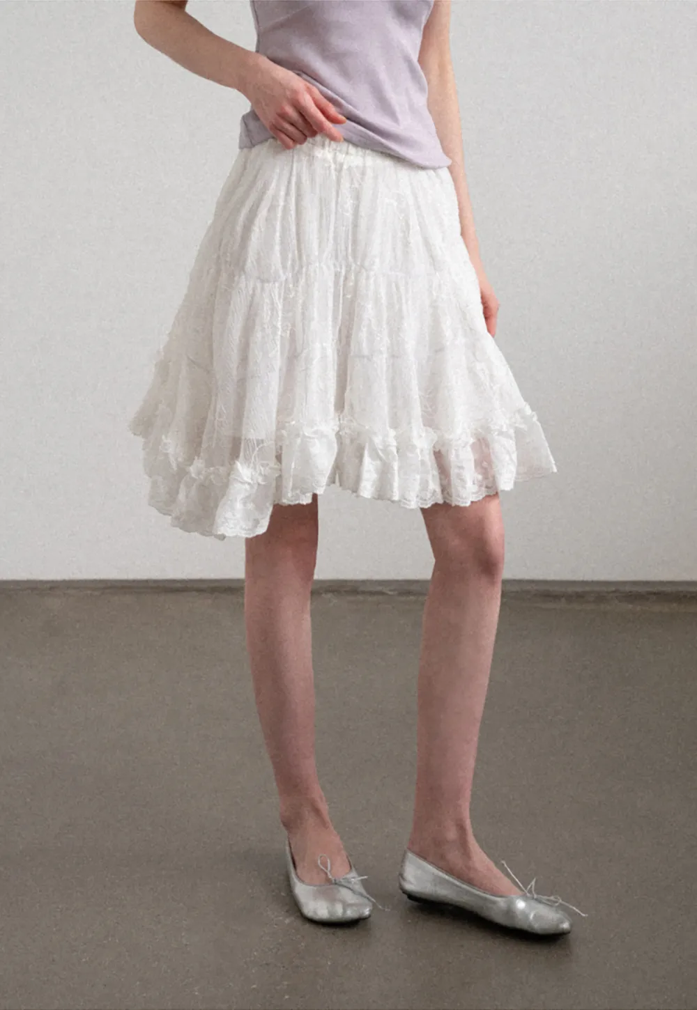 Layered Lace Trim Flared Skirt