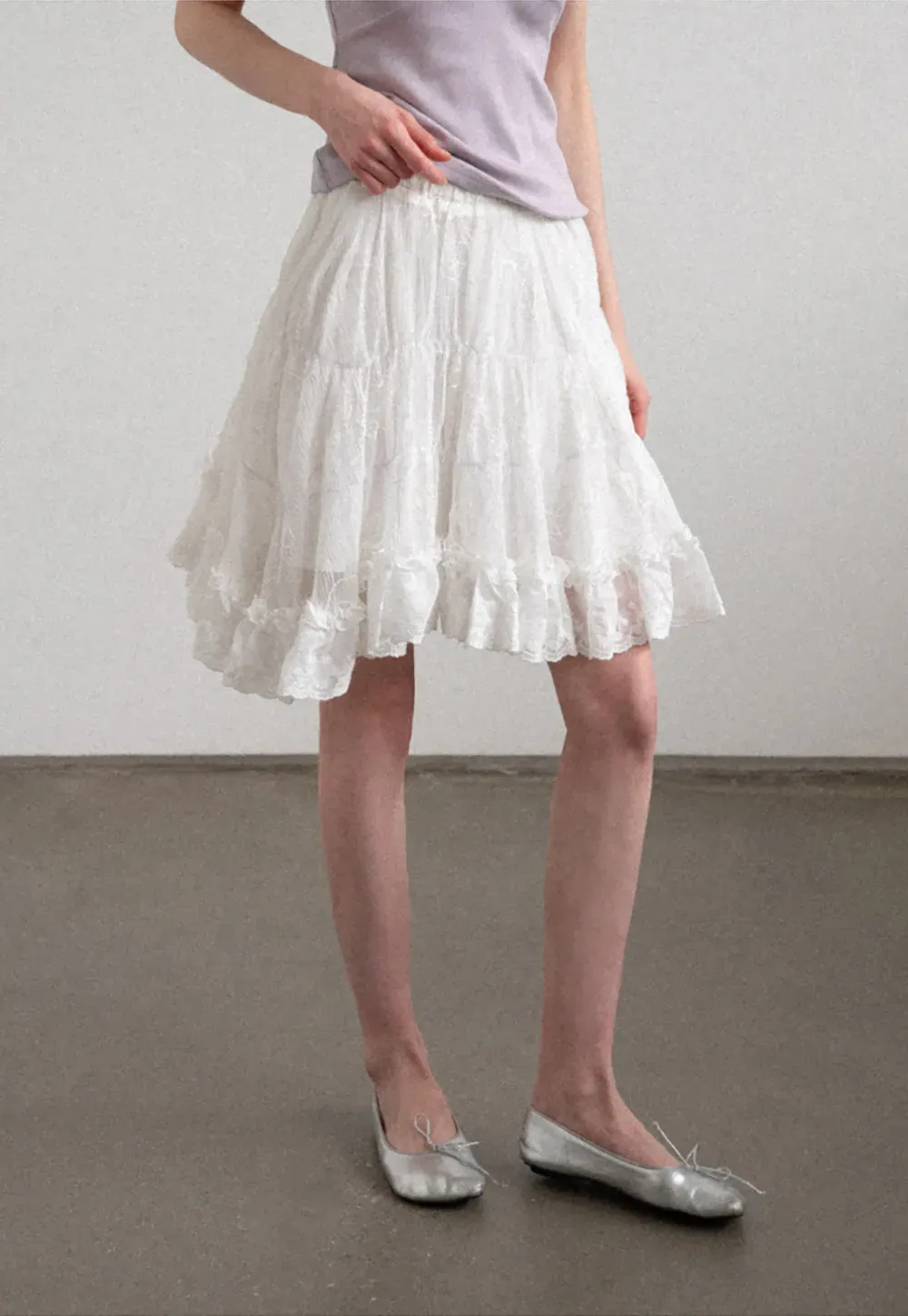 Layered Lace Trim Flared Skirt