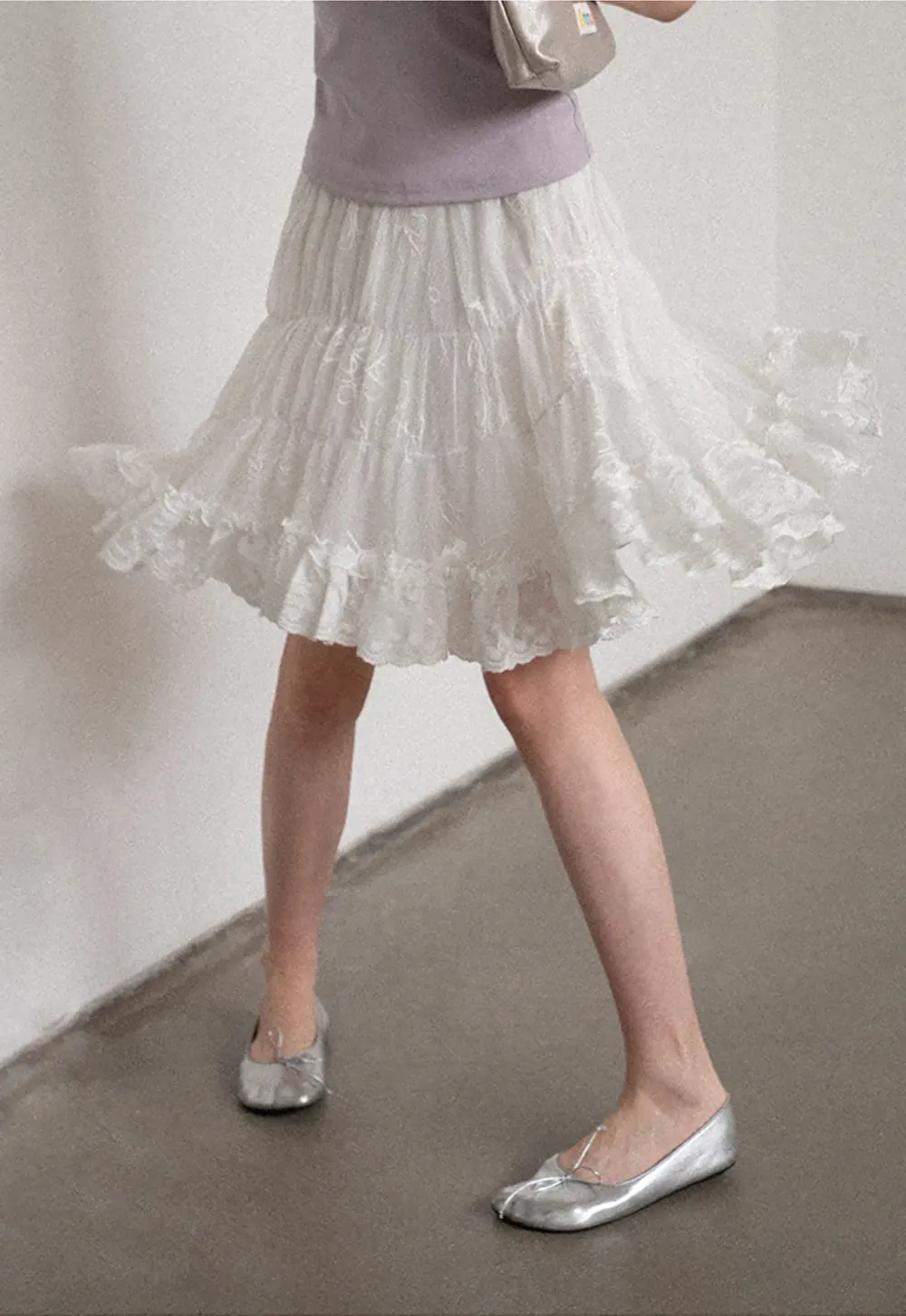 Layered Lace Trim Flared Skirt