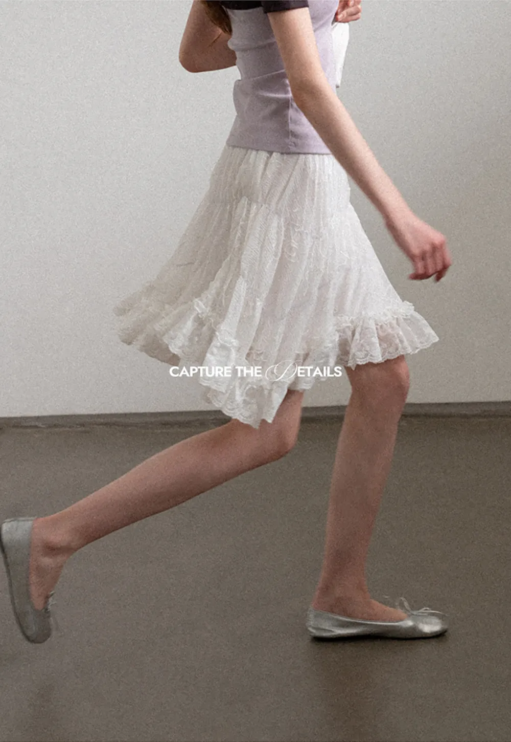 Layered Lace Trim Flared Skirt