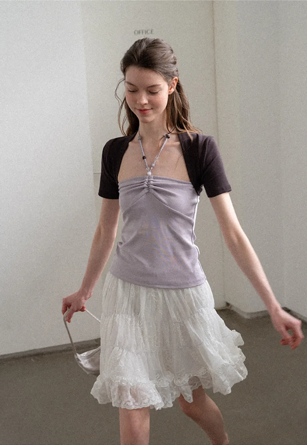 Layered Lace Trim Flared Skirt